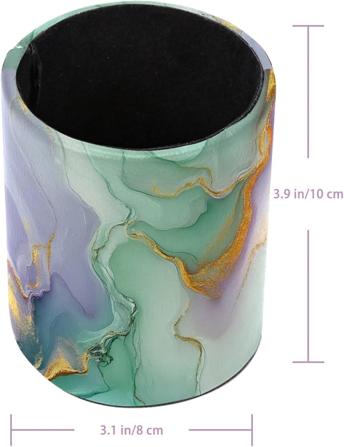 Teal Blue Marble Pen Holder Pencil Organizer Cute Pencil Cup Desk Decor Makeup Brush Holder PU Multifunctional Office Supplies for Home Classroom School