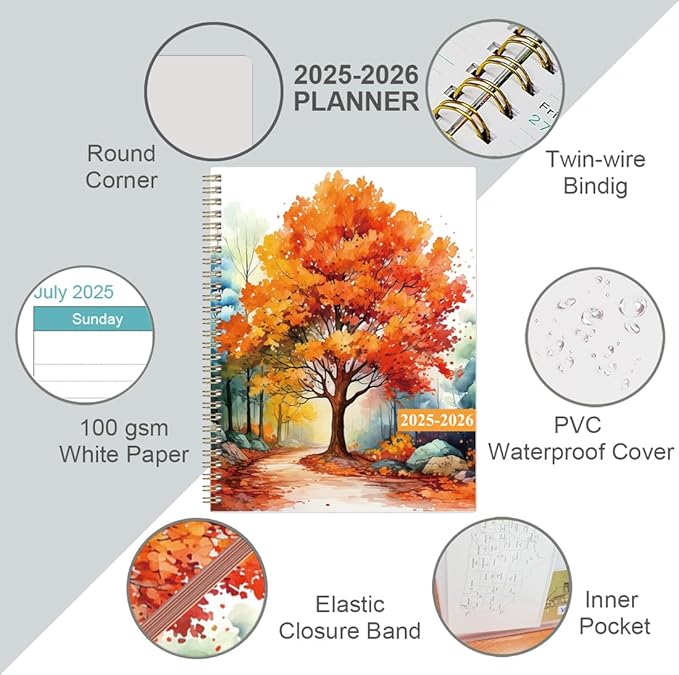 2025-2026 Planner - 8.5" x 11" Weekly Monthly Planner from July 2025 to June 2026, Planners 2026 with 12 Monthly Tabs, Inner Pocket, Elastic Closure, Maple