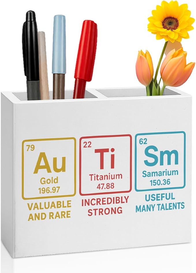 Science Pencil Holder Decor Chemistry Teacher Gifts Chemical Theme Wooden Organizer Vase for Office Home Desk Table Chemist Teacher Appreciation Gifts for Office