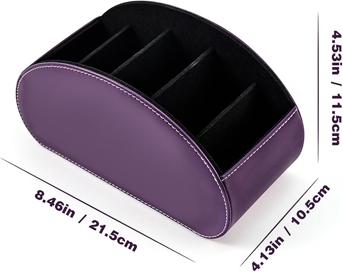 BONNY DODO Remote Control Holders Organizer Box with 5 Compartment PU Leather Multi-functional Office Desk Storage Caddy Store (Dark Purple)