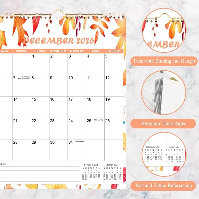 2026-2027 Calendar - Wall Calendar from Apr 2026 to June 2027, 15 Monthly Calendar with Seasonal Designs for Planning and Organizing for Home or Office, 11.5 x 14.5 In Calender 2026-2027 Monthly