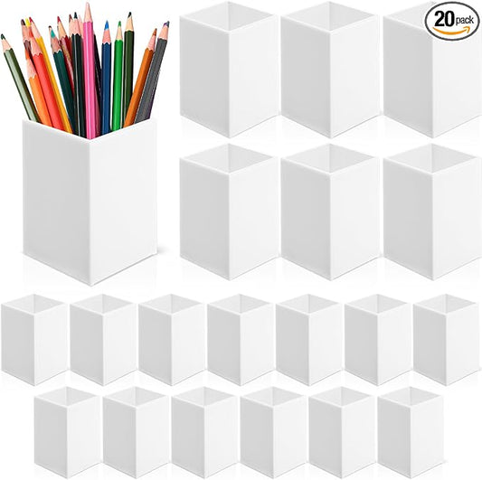 Crtiin 20 Pieces Acrylic Pencil Holder Makeup Brush Holder Pen for Desk Pencil Cup Acrylic Desk Accessories Desktop Stationery Organizer for Office School Home Supplies(White)