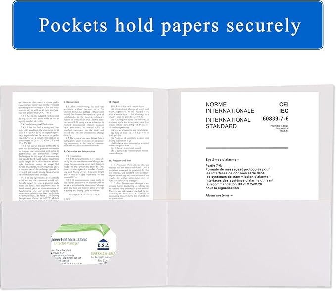 Zzrywuty 100 Packs Two Pocket File Folders with Business Card Slot,Textured Paper,Letter Size,Holds 100 Sheets for School,Office,Business,White