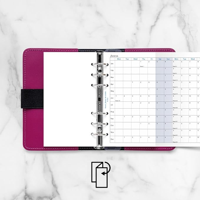 Filofax Calendar Diary Refill, Personal/Compact Size, Horizontal Year Planner, White Paper, English, 2026 (C68401-26)