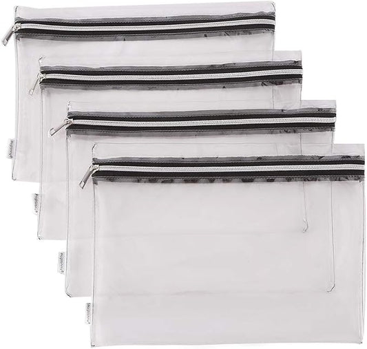 Clear Vinyl Zipper Multi-purpose Waterproof Office Home Supply Organizers toiletry Pouch Tool Bag 4-pack