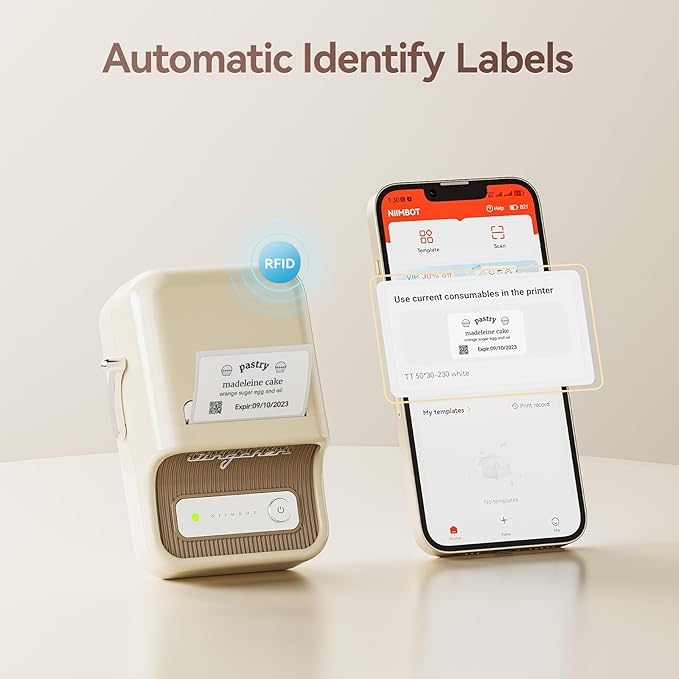 NIIMBOT B21 Bluetooth Label Maker (White) with 1 Roll White Label Tape 40×30mm-230Labels/Roll