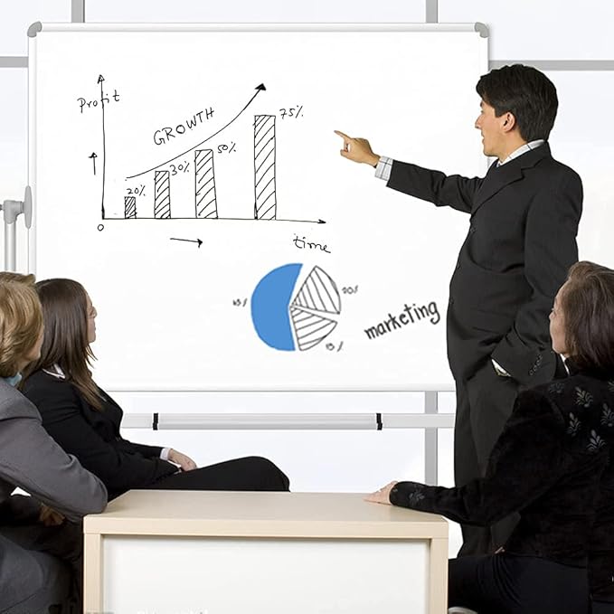 VIZ-PRO Double-Sided Magnetic Mobile Whiteboard, 48 x 36 Inches