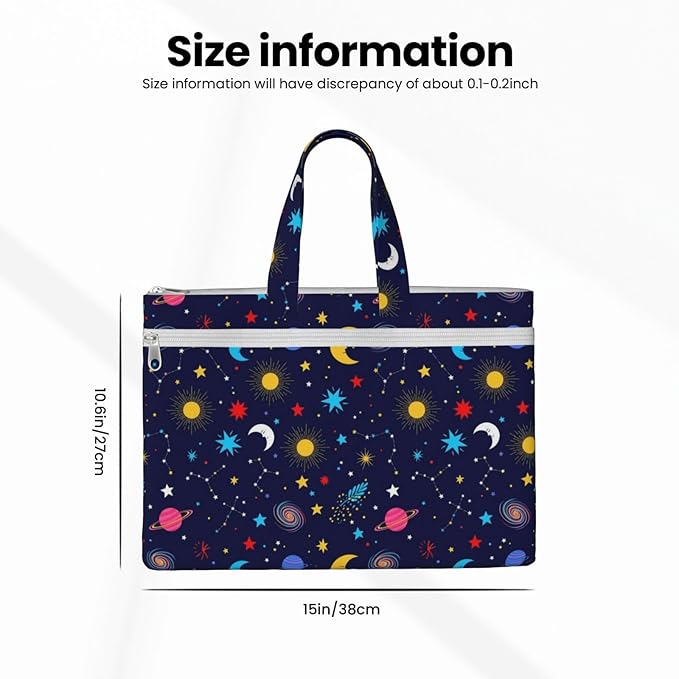 Foldable Canvas Document Storage Bag Space Galaxy Constellation Zodiac Starry Night Stars, Zippered Waterproof File Pouch with Handle for Office Cross Stitch
