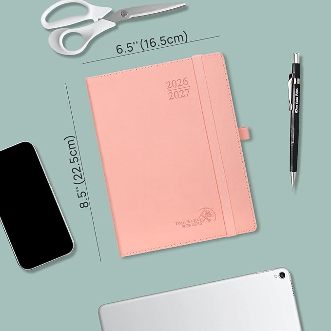POPRUN Planner 2026-2027, 6.5" x 8.5", Academic Planner 2026-2027 Weekly and Monthly (July 26-June 27) Hourly Appointment Book with Inner Pockets, Leather Soft Cover, 100GSM - Pacific Green