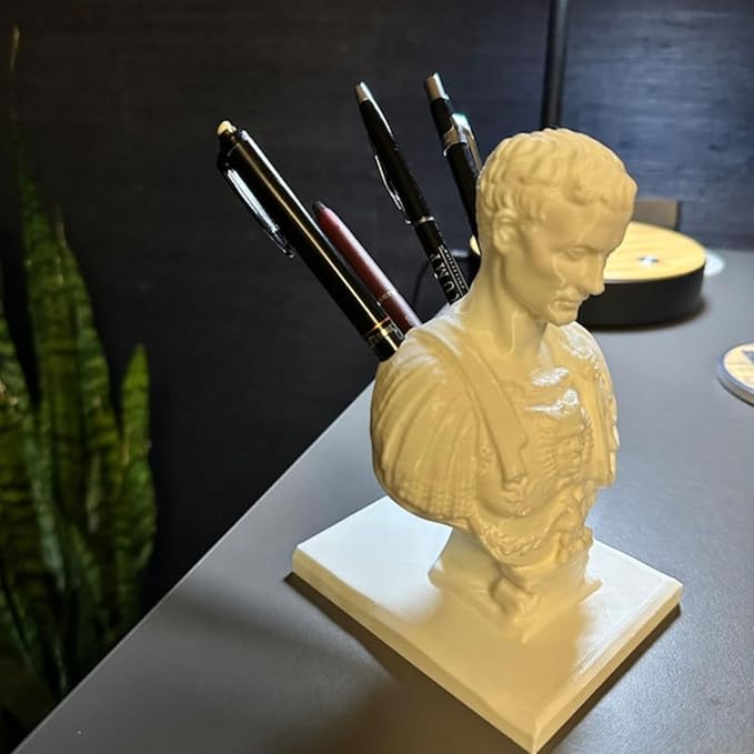 Stabbed Back Pencil Cup Holder - Unique Roman History Desk Organizer, Finely Detailed Sculpture for Office, Home Decor & Gift