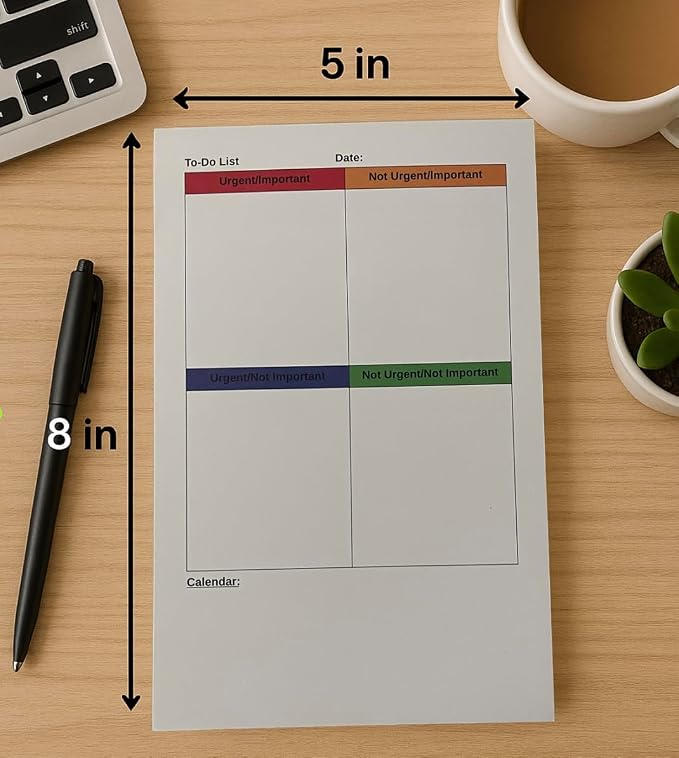 Eisenhower Matrix Planner, Priority To-Do List Notepad with 50 Pages, 8" x 5", Productivity Planner with 4-Quadrant Task Management, Daily Calendar Organizer for Work and Home