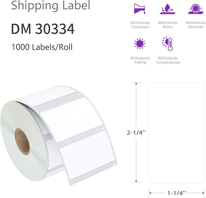 12 Rolls Compatible with 30334 Direct Thermal Shipping Labels 2-1/4" x 1-1/4" for FBA/FNSKU/Barcode/UPC Labels Compatible with Label Writer 450, 4XL, Rollo & Zfebra Desktop Printers