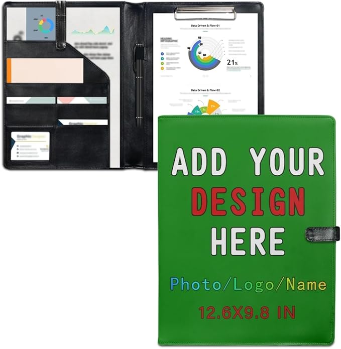 Personalized Padfolio with Logo, Custom Business Portfolio with A4/US Letter Writing Pad Holder for Resumes and Interviews, Green