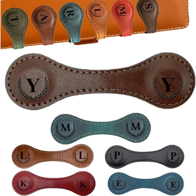 Personalized Magnetic Leather Bookmark, 26 Letters Book Mark Customized Initial Book Hoder Markers Cute Accessories Meaningful Gift for Wonmen Teachers, Book Lovers (Y, Dark Brown)