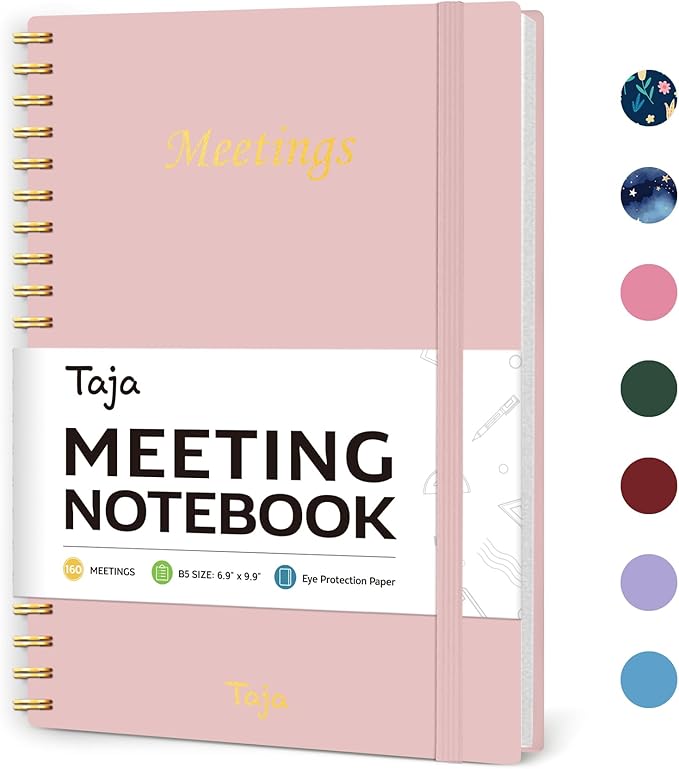 Meeting Notebook for Work Organization - Work Planner Notebook with Action Items, Agenda Planner for Note Taking, 160 Pages (6.9" X 9.9") Project Organizer for Men & Women - Pink