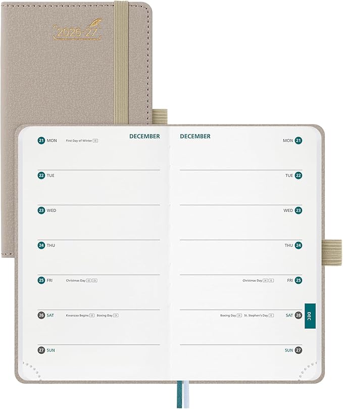 BEZEND 2026-2027 Pocket Planner, 18 Month Weekly & Monthly (3.5"x 6") 2-Column Dual Schedule Academic Agenda (Jul 26-Dec 27) for Students, Work, Home or 2 Person, PU Leather Hardcover - Beige