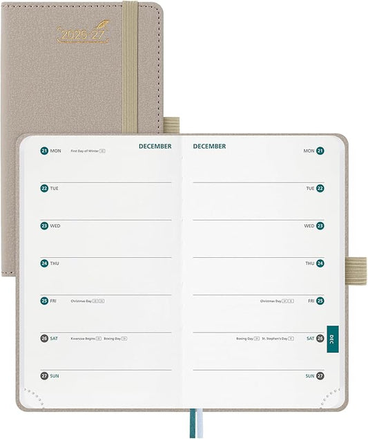 BEZEND 2026-2027 Pocket Planner, 18 Month Weekly & Monthly (3.5"x 6") 2-Column Dual Schedule Academic Agenda (Jul 26-Dec 27) for Students, Work, Home or 2 Person, PU Leather Hardcover - Beige