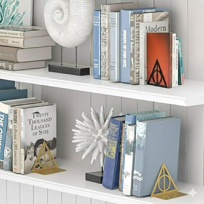 Magic Death Metal Bookend, Heavy Duty Decorative Book Ends for Anime Fans, Shelf Desk Organizer Accessories (Two-Tone Bookend)