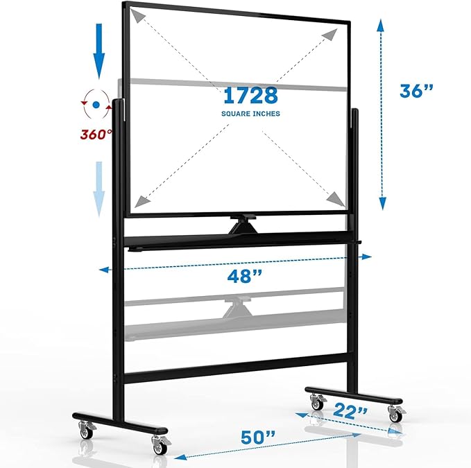 Rolling Whiteboard 48x36, Double Sided Dry Erase Board with Stand, Magnetic Mobile White Board with Wheels for Office & Classroom and Home