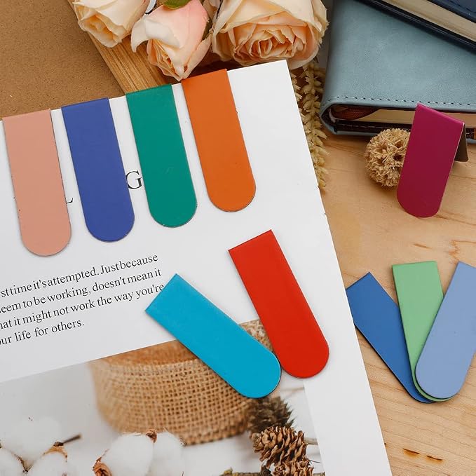 Magnetic 15-Piece Cute Bookmarks - Solid Colorful Magnets (Dark Colors) For Men, Women & Kids - Teacher Gift, Bulk Bookmarks