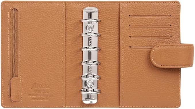 Filofax Norfolk Organizer, Pocket Size, Almond - Soft, Full-Grain Leather, Six Rings, Week-to-View Calendar Diary, Multilingual, 2025 (C022632-25)