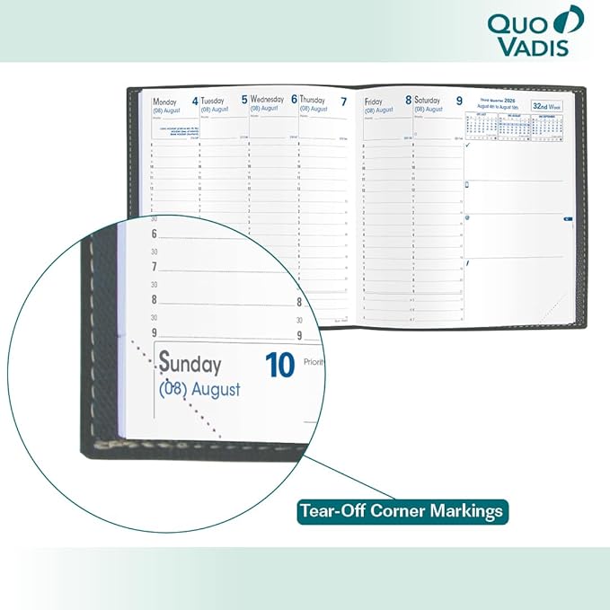Quo Vadis 2026 Executive - Weekly Planner - 13 Months, Dec. to Dec. - 6 1/4 x 6 1/4" - Smooth Faux Suede Texas Blue Cover- Time Management Appointment Organizer