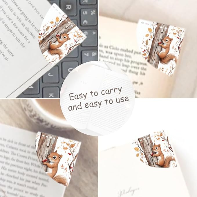 2PCS PU Leather Bookmarks 3.5x3.5 Inch Squirrel Autumn Tree Design | PU leather bookmarks with squirrel autumn tree design for novels, reading notes, planners, students, teachers and book fans