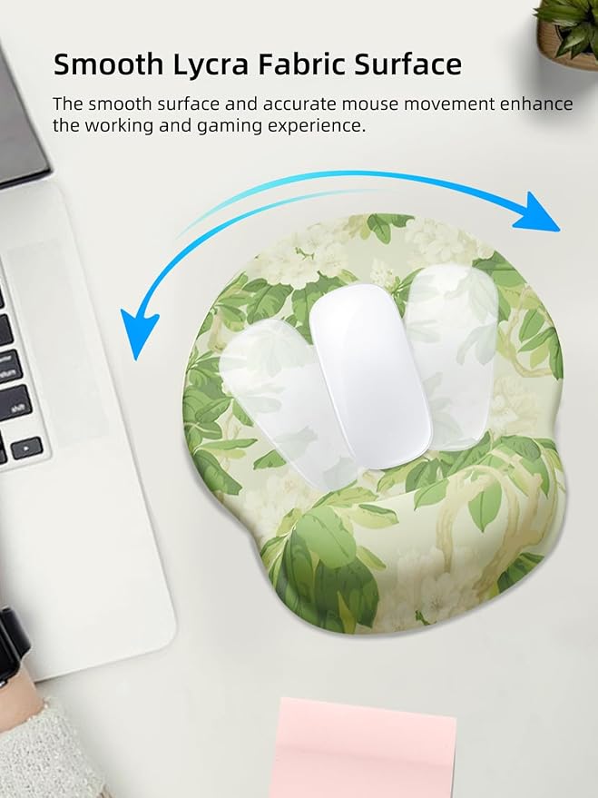 Lily Floral Mouse Pad Wrist Support Wrist Rest, Flower Ergonomic Mouse Pad with Non-Slip Base for Office Gaming Working Computers,Desk Accessories Pain Relief Mouse Mat, Flower Green