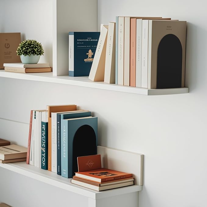 MerryNine Metal Book Ends, 4 Pack Black Bookends for Shelves, Book Holder for Heavy Books, Book End for Kids Books, Decoration Bookend for Home Office
