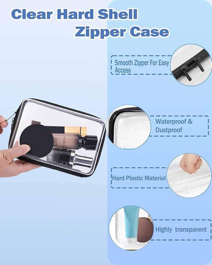 2 Pack Clear Hard Shell Zipper Case, Clear Storage Box With Zipper For Travel & Home, Hard Plastic Organizer Pouches For Cosmetics, Toys, And Office Supplies (Black, Small)