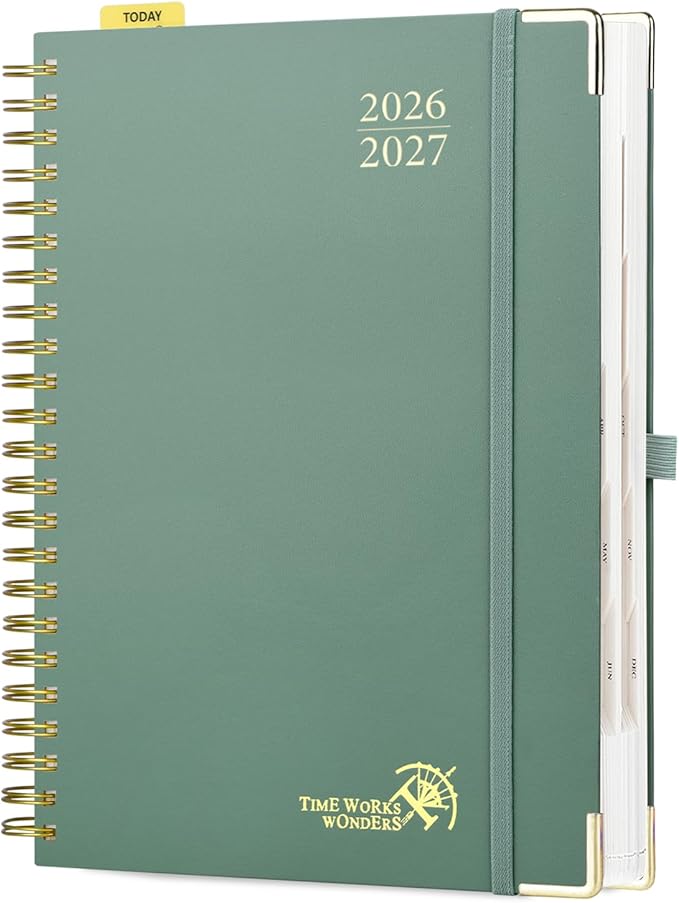 POPRUN 2026-2027 Daily Planner One Page Per Day, Large Size 8.5" x 12", Daily Calendar Book with July 2026 to June 2027, Academic Hardcover Appointment Book with Hourly Time Slots, Spiral Bound, Monthly Tabs - Midnight Green