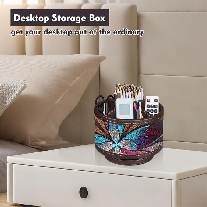 360°Rotatable TV Remote Control Holder with 4 Compartments, Bedside Table Remote Caddy, Desktop Storage Box, Office Desk Accessories, Art Supply Organizer for Controllers, Makeup Brush, Home Décor
