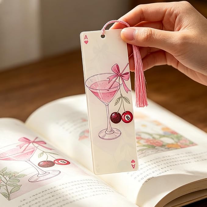 Coquette Acrylic Bookmark Set, 3PCS Pink Bookmarks with Tassel, for Book Lovers, Reading Accessories Gift for Women & Girls(3pc Bow)