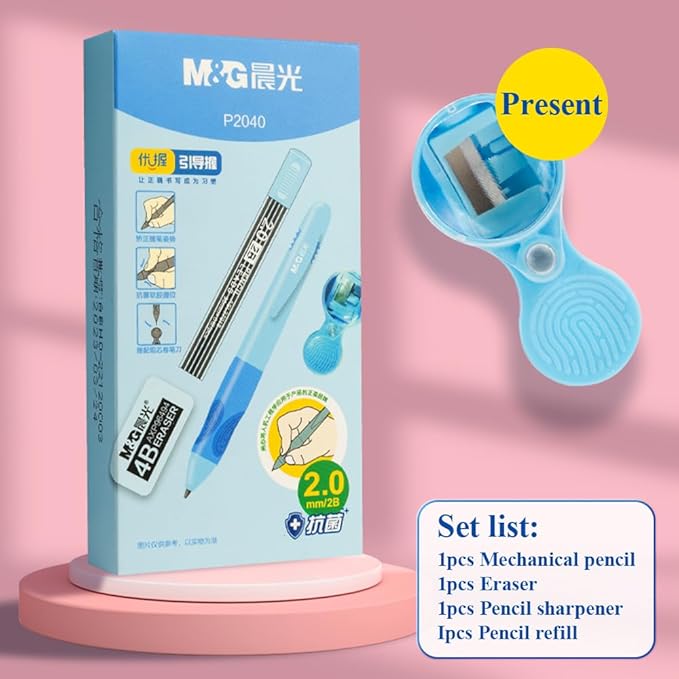 M&G Mechanical Pencil Set, 2mm Mechanical Pencil, With Eraser Refill and Sharpener, School Supplies, Drawing Pencils, Sketching Pencils，Aesthetic Mechanical Pencils for Writing (Blue)
