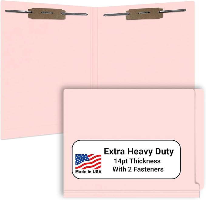 Pink File Folders, Doctor Stuff, Letter Size Reinforced End Tab Folder with 2" Bonded Fastener on Inside Front and Back, 14 pt Stock, Carton of 250