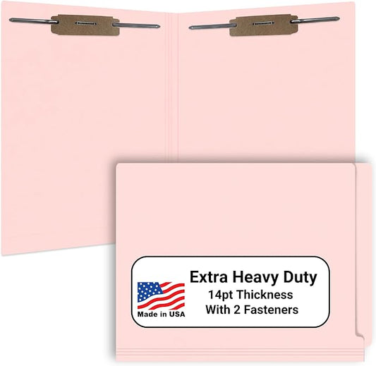 Pink File Folders, Doctor Stuff, Letter Size Reinforced End Tab Folder with 2" Bonded Fastener on Inside Front and Back, 14 pt Stock, Carton of 250