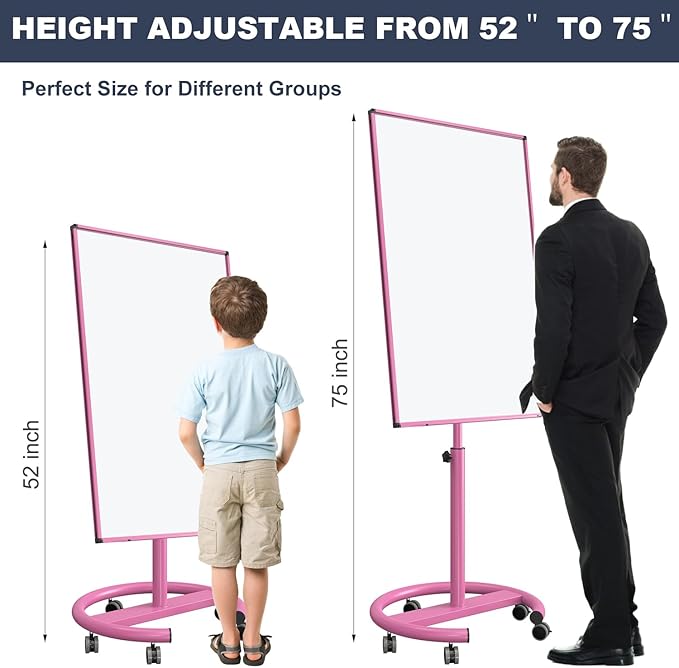 Mobile Dry Erase Board, 40x26 Inches Mobile Whiteboard on Wheels, Magnetic Standing White Board with Flip Chart Paper, Portable Rolling Dry Erase Board for Classroom, School, Office, Home