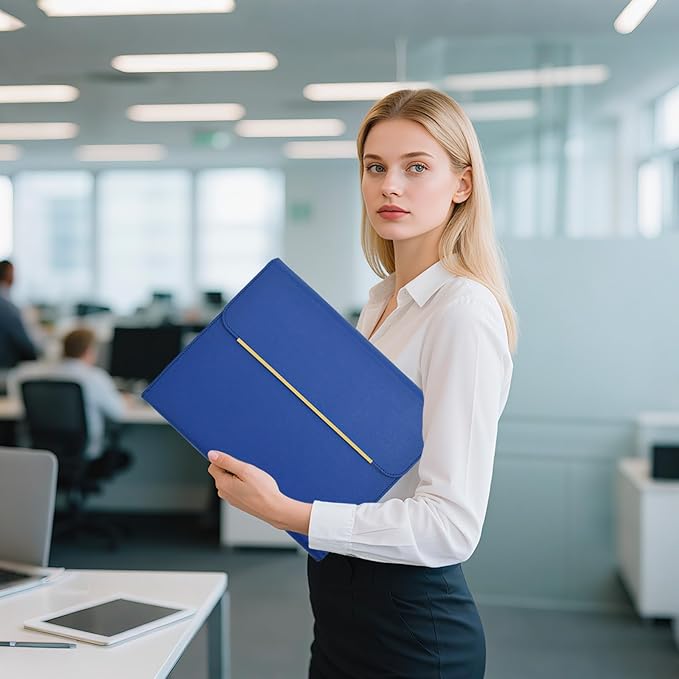 VANRA Vegan Leather Portfolio Binder Business Portfolio Folder for Women, Professional Portfolio with Magnetic Closure for Business Interview Meeting Office (Blue)