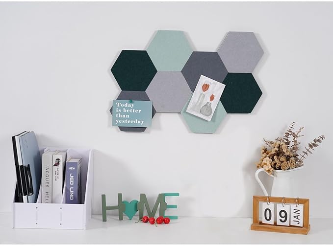8Pcs Hexagon Felt Cork Board Tiles Self Adhesive Bulletin Board, Pin Board for Wall Decor Memos Photos Display (Set G)