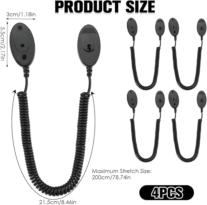 Magnetic Remote Leash Control Holder with Security Cable, Retractable Tidy Anti-lost Rope Organizer Easy Installation Stable Suitable for Projector TV Fan and Air Conditioner Remotes (4Pcs Black, L)