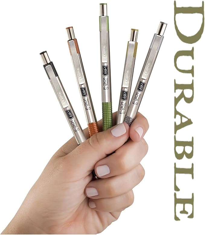 Zebra Pen F-301 Signature Series Retractable Ballpoint Pen, 0.7mm, Black Easy-Glide Ink, Stainless-Steel Barrel, Sandstone Earth Tone Accents, Ideal for Office, Journal and Planner Use, 4-Pack (27254)