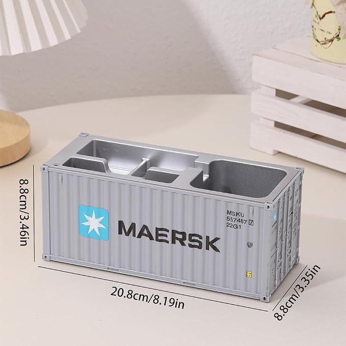 Desk Organizer Office Supplies Multi-function Shipping Container Storage Box Pen/Pencil,Business Name Cards Remote Control Holder Gray, Pen and Pencil Shipping Container Style Holders (Grey)