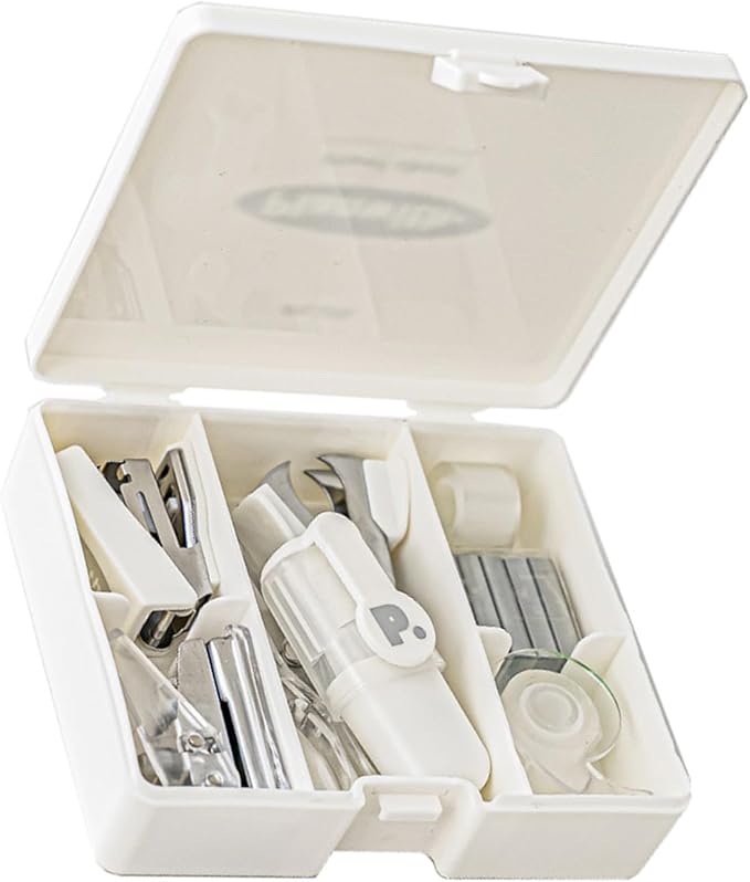 8Pcs Supplies Set Includes Hole Puncher Stapler Staple Scissors Staple Remover Marker Tape Packed in Storage Case Stapler and Paper Clip Set