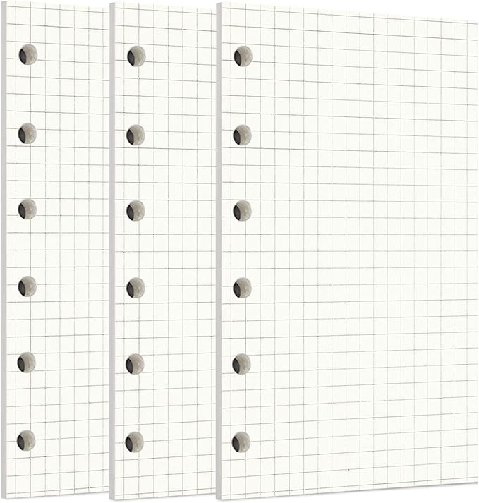 Zelten 3 Pack A7 135 Sheets/270 Pages Squared Loose Leaf Punched Paper Refills Paper for 6 Hole Binder Personal Organizer Diary Notebook Refillable Planner