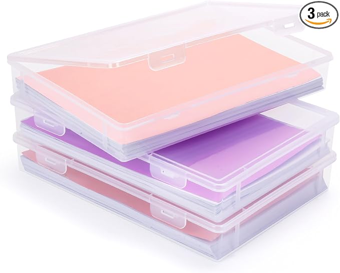 3Pack A4 Paper Organizer Box, Plastic Scrapbook Paper Organizer Portable Storage Containers for A4, 8" x 10" Photo , Board Game, Craft Art Supplies, Document, Magazine, Int.: 12.2 x 8.46 x 1.85in