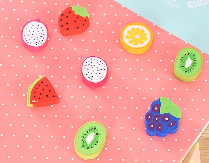 ALIMITOPIA 60pcs Rubber Eraser Cute Fruits Styling Pencil Eraser for Children Study Supplies