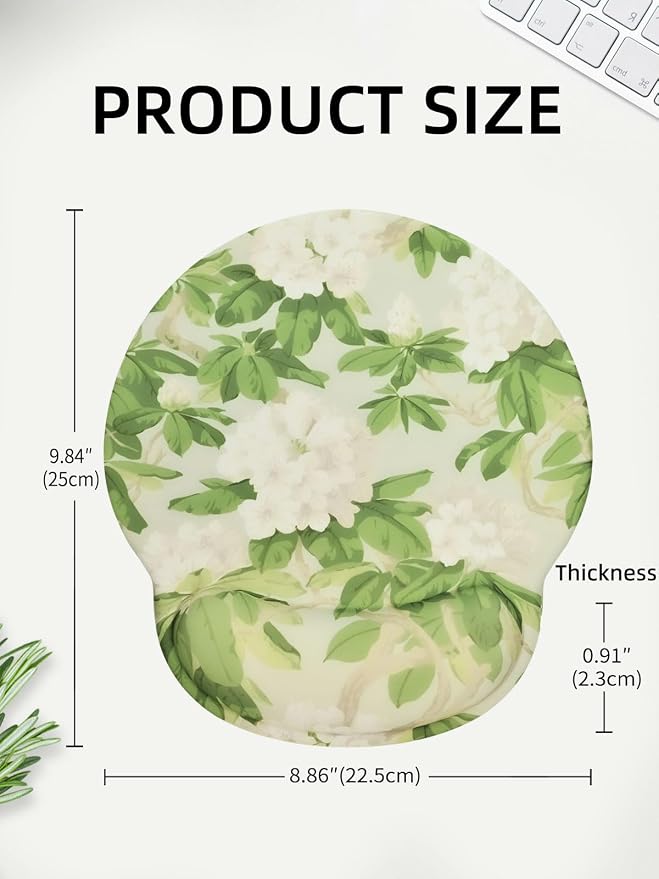 Lily Floral Mouse Pad Wrist Support Wrist Rest, Flower Ergonomic Mouse Pad with Non-Slip Base for Office Gaming Working Computers,Desk Accessories Pain Relief Mouse Mat, Flower Green