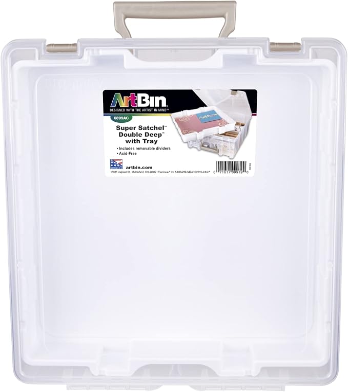 ArtBin 6899AZ Super Satchel Double Deep with Lift-Out Tray Storage Container, Portable Arts & Crafts Organizer with Removable Dividers, Clear