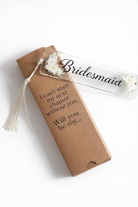 Gift for Bridesmaid Proposal Acrylic Floral Bookmark with Box, Will You Be My Bridesmaid Bridal Party Gift, 13x2 Inches (Bridesmaid) (Bridesmaid)