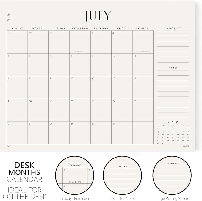 Jotsome Large Desk Calendar 2026-2027, Desk Pad Calendar From July 2026 to December 2027 22x17 inch, Desk Blotter Calendar for Home and Office, Easy Planning (Beige, 17" x 22")